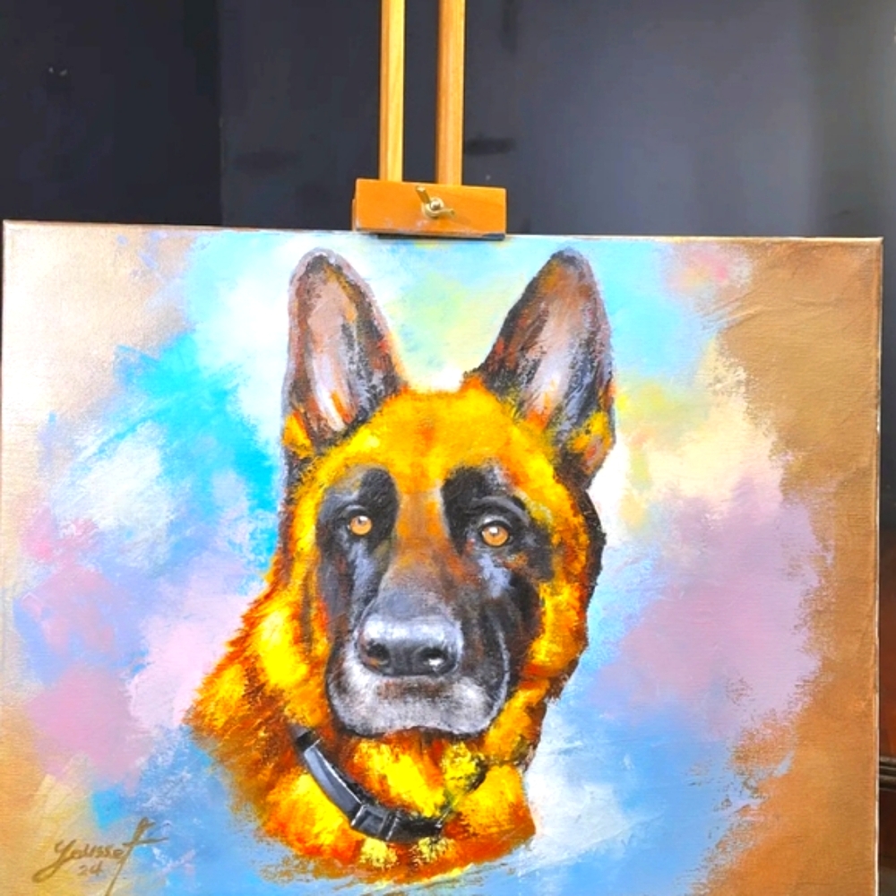 Original Acrylic Painting  Canvas German Shephard Dog 16"x20"